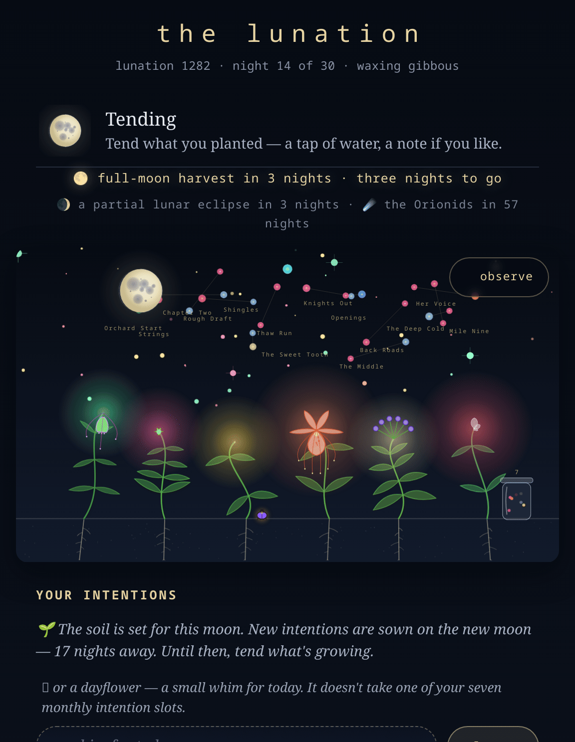 The almanac — what the moon is about to do, and when to expect it